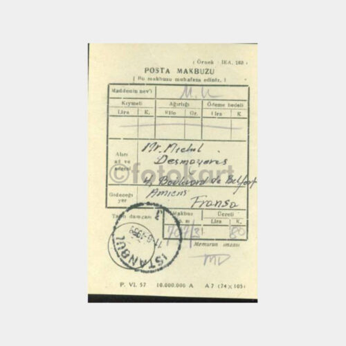 1959 İstanbul Posta Taahhütlü Makbuzu