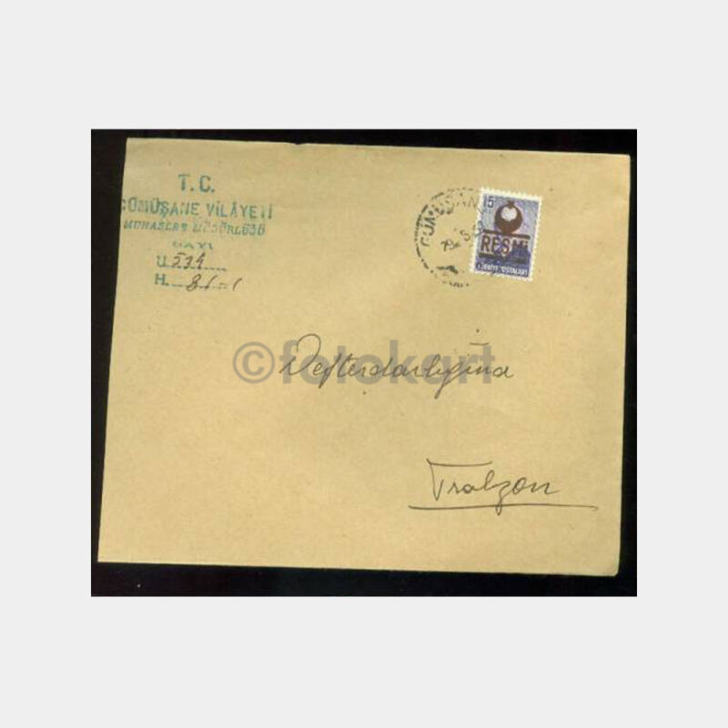 1953 Gümüşhane Posta Damgalı Resmi Zarf
