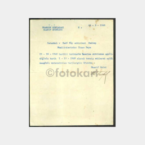 1929 Trabzon Maarif Eminliği Yazısı