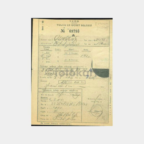 1970 TCDD Haydarpaşa-Güllübağ Tren Yolcu Bileti