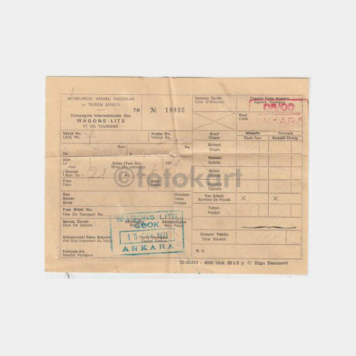1971 Wagons-Lits Cook Damgalı Tren Makbuzu