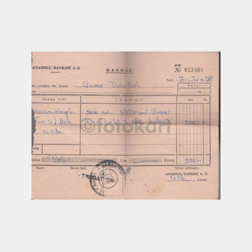 1978 Anadolu Bankası Makbuzu