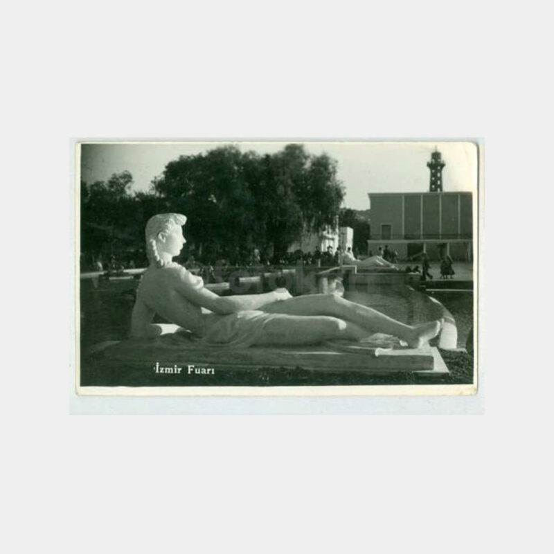 1955 İzmir Fuarı Damgalı Heykel Kartpostal