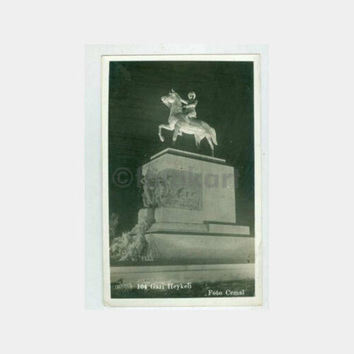 1936 İzmir Gazi Heykeli Gece Görünüş Kartpostal
