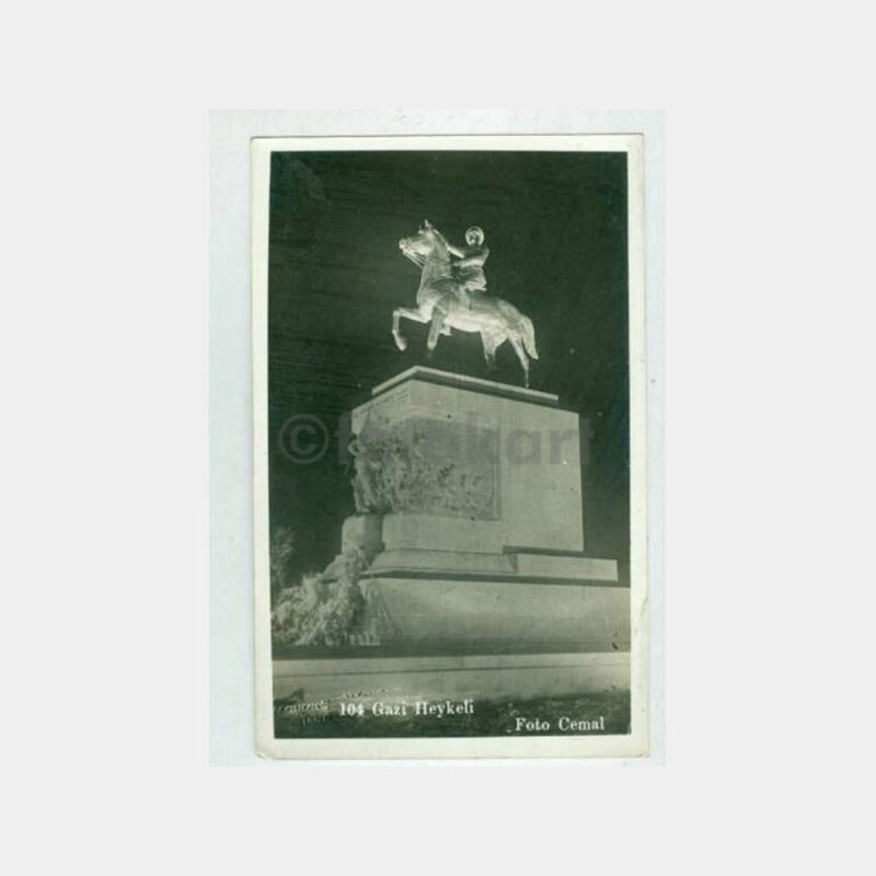 1936 İzmir Gazi Heykeli Gece Görünüş Kartpostal