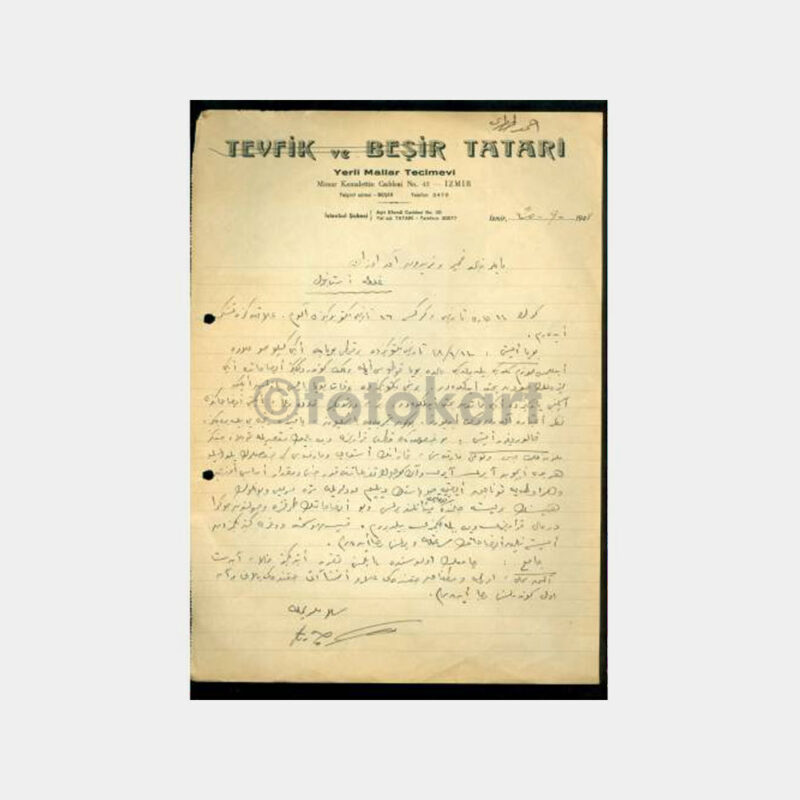 1948 İzmir Yerli Mallar Tecimevi Tatari Yazışma