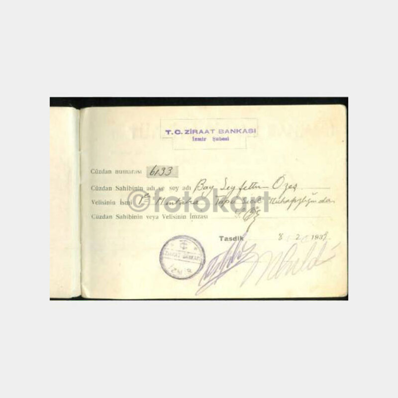 1938 Ziraat Bankası İzmir Şb Tasarruf Cüzdanı - Görsel 2