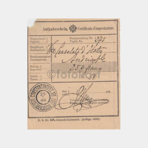 1900 İstanbul Avusturya Posta Damgalı Makbuz