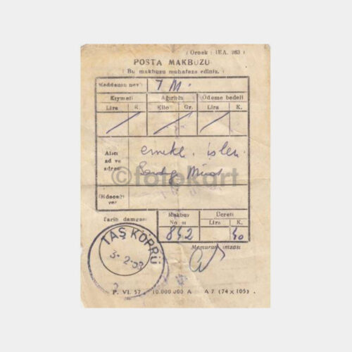 Taşköprü Posta Damgalı Makbuz