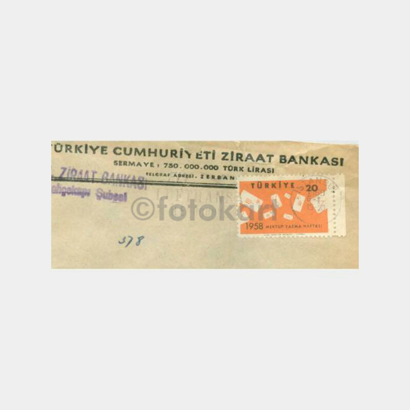 1959 Ziraat Bankası -Lufthansa Uçak- İstanbul Damga Zarf - Görsel 2