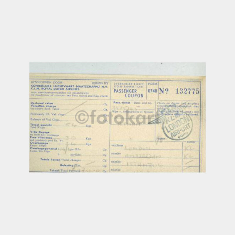 1960 Royal Dutch Airlines Uçak Bileti - Görsel 2