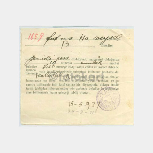 1931 İzmir Belediyesi Tebligat Mektubu