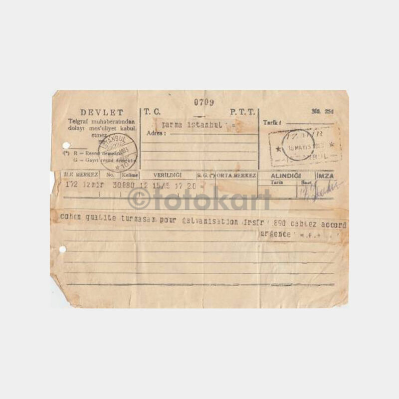 1933 İstanbul-İzmir Kablo Telegrafname