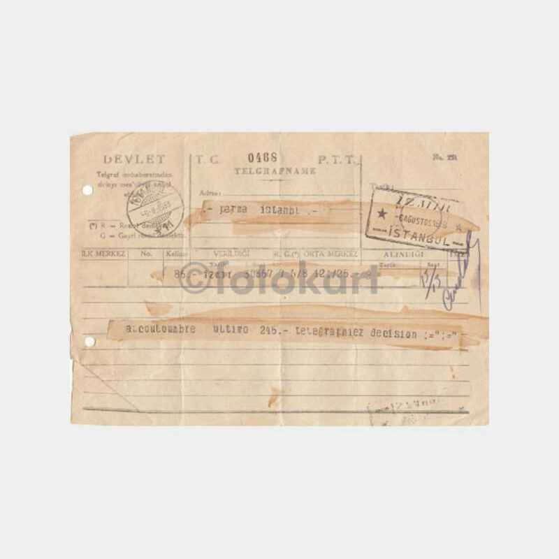 1933 İstanbul-İzmir Kablo Telegrafname