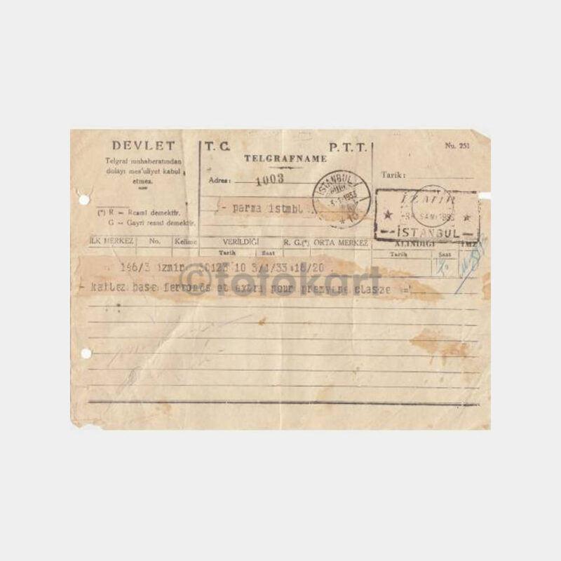 1933 İstanbul-İzmir Kablo Telegrafname
