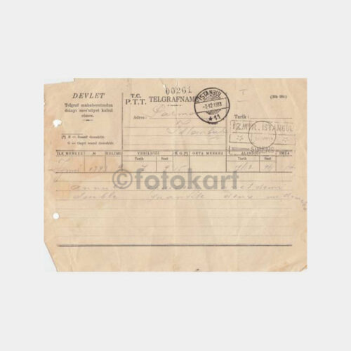 1933 İstanbul-İzmir Kablo Telegrafname