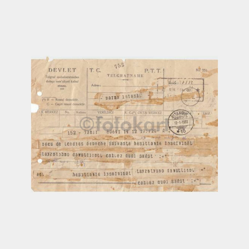 1933 İstanbul-İzmir Kablo Telegrafname