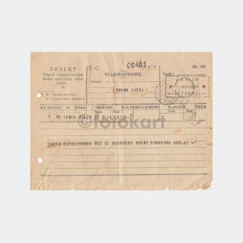 1933 İstanbul-İzmir Kablo Telegrafname