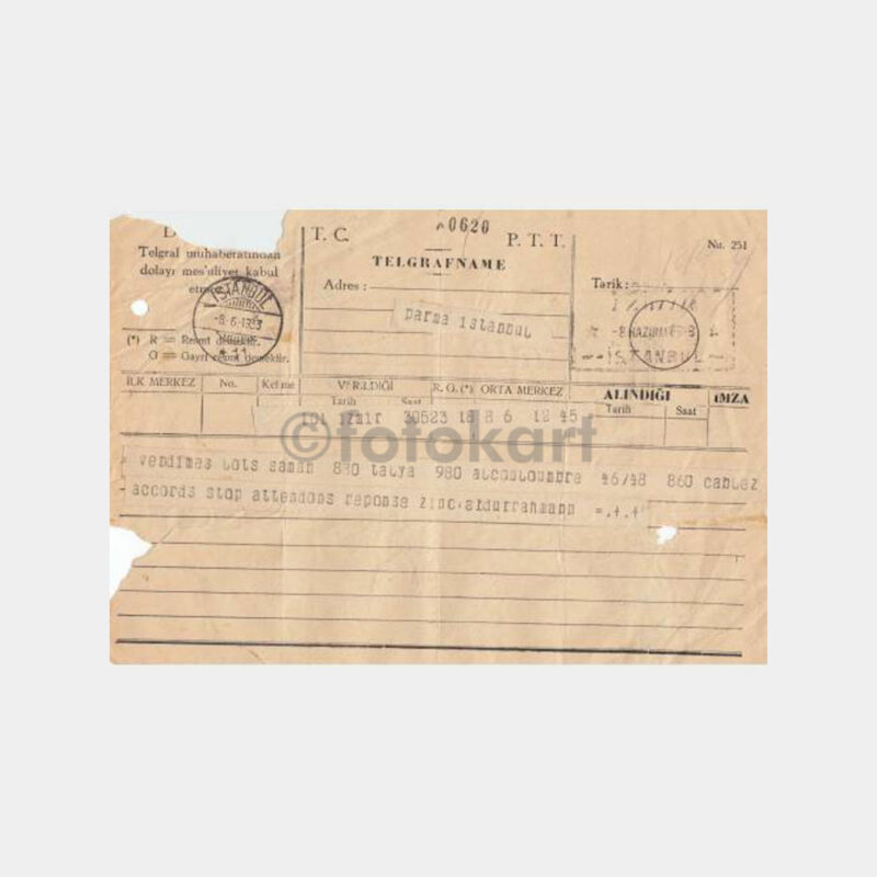 1933 İstanbul-İzmir Kablo Telegrafname