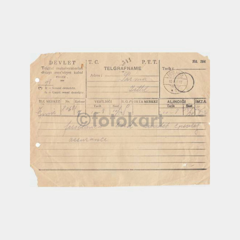 1933 İstanbul-İzmir Kablo Telegrafname