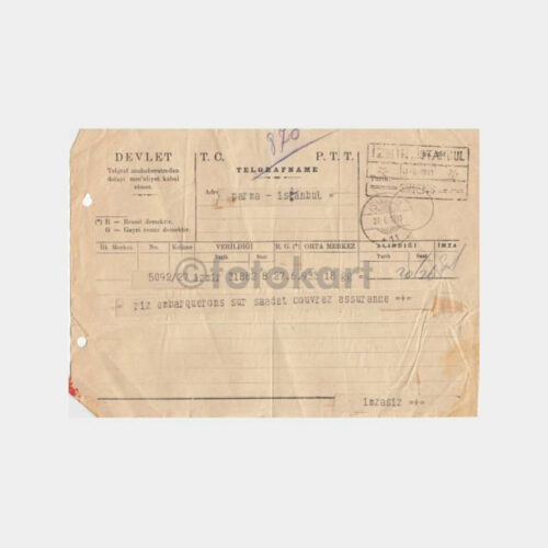 1933 İstanbul-İzmir Kablo Telegrafname
