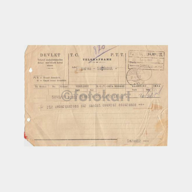 1933 İstanbul-İzmir Kablo Telegrafname