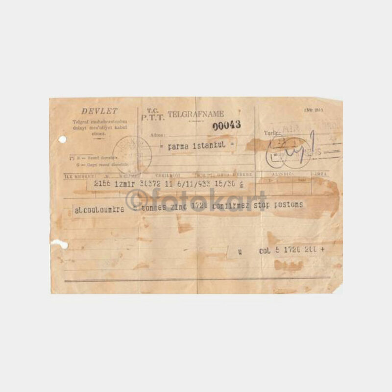 1933 İstanbul-İzmir Kablo Telegrafname