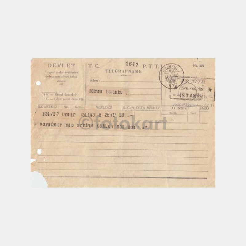 1933 İstanbul-İzmir Kablo Telegrafname
