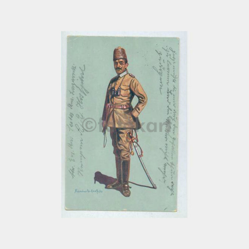 1914 Türk Subayı - Alman Baskı Damgalı Kartpostal