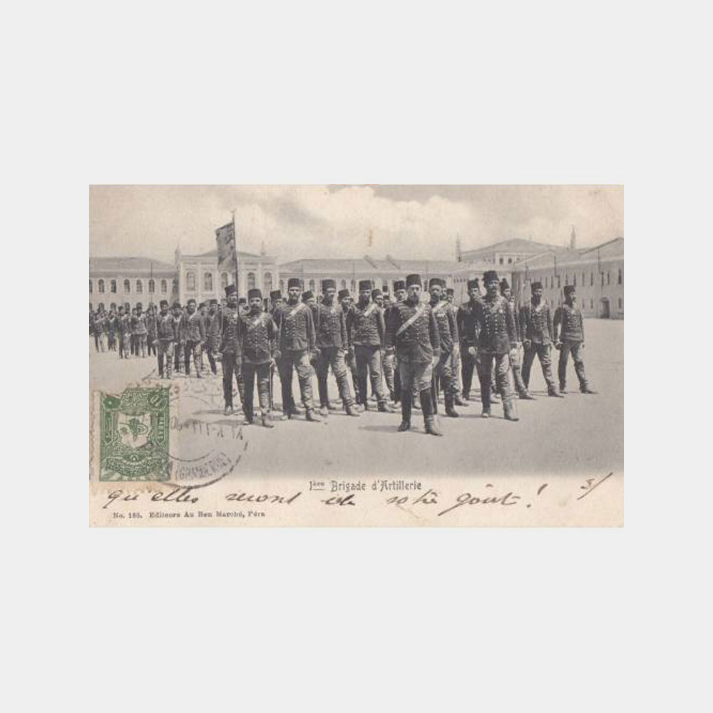 1906 İstanbul Topçu Kışlası Askerler Kartpostal
