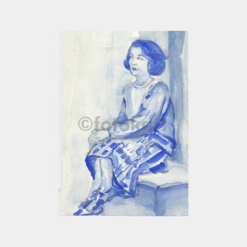 Koltukta Kadın Konulu Suluboya Resim