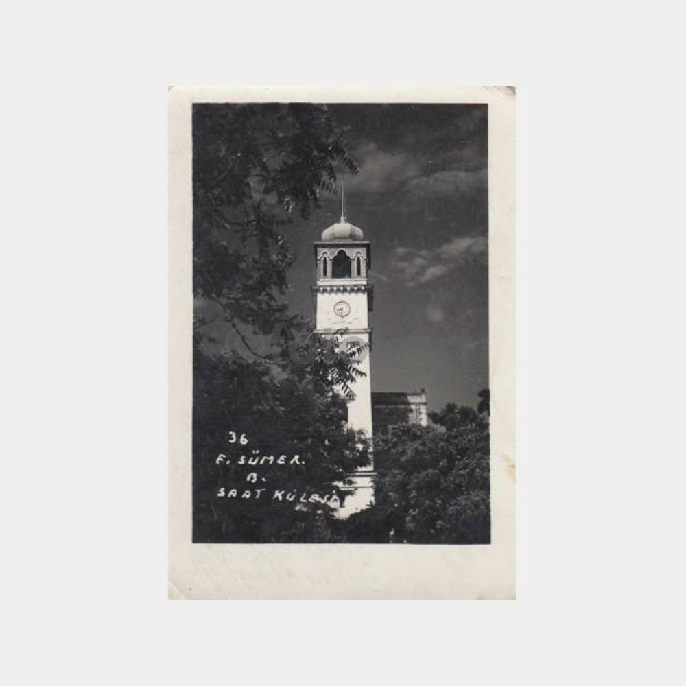 1940 Balıkesir Saat Kulesi -Foto Sümer- Tebrik Fotoğraf