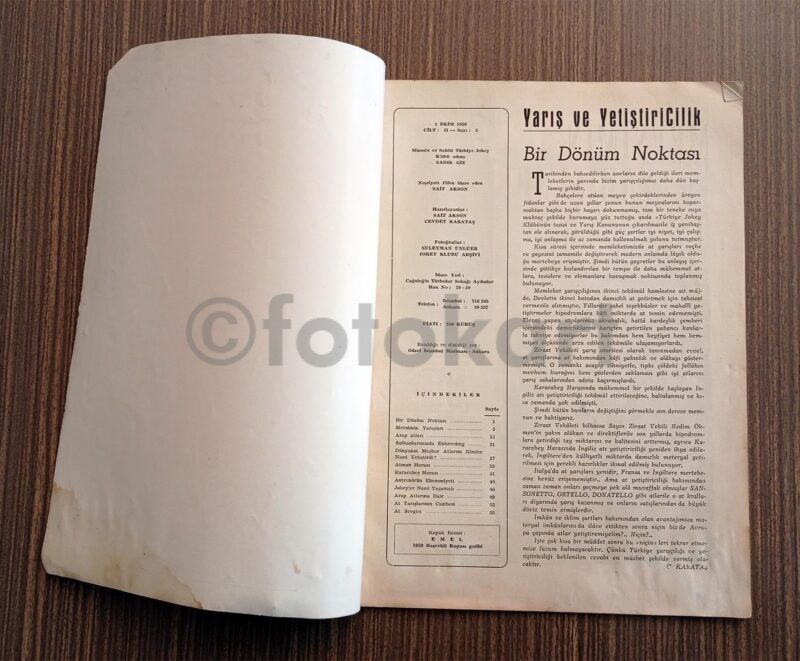 Yarış ve Yetiştiricilik Dergisi - Türkiye Jokey Kulübü, 1959 Sayı 3 - Görsel 2