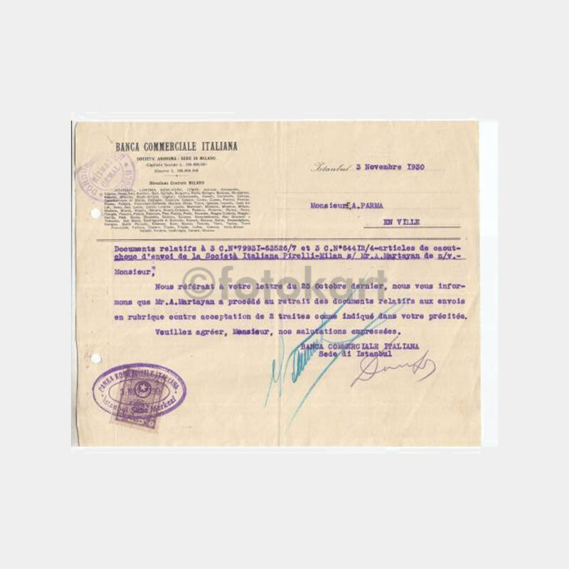1930 İstanbul Banka Commerciale Italiana Ticari Yazı
