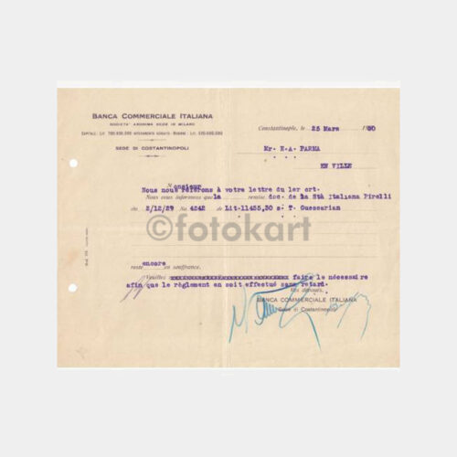 1928 İtalyan Bankası İstanbul Şubesi Makbuzu