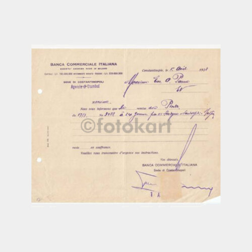 1928 İtalyan Bankası İstanbul Şubesi Makbuzu