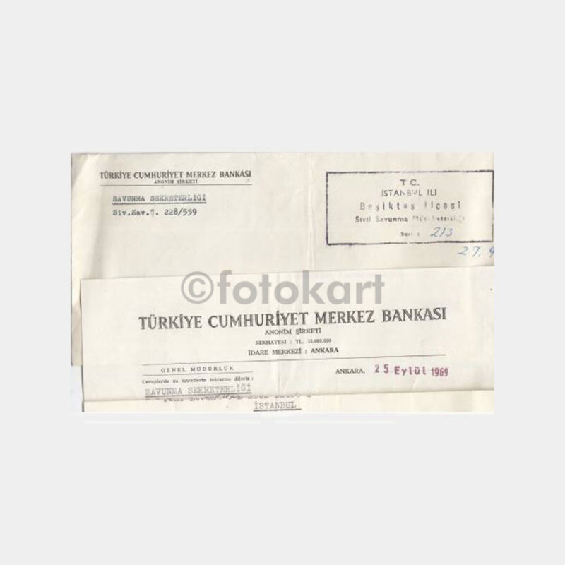 1969 Merkez Bankası Damgalı Zarf Antetli Mektup