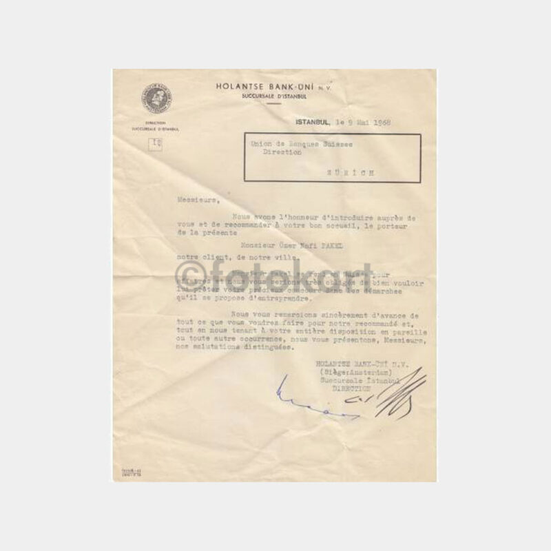 1968 Hollanda Bankası Antetli Yazısı