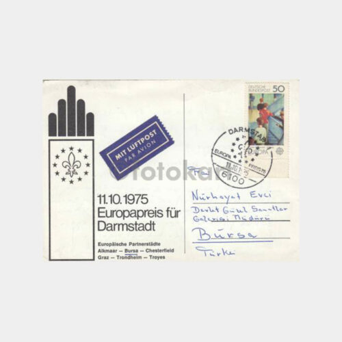 1975 Bursa Kardeş Şehir Darmstadt Damgalı Kartı