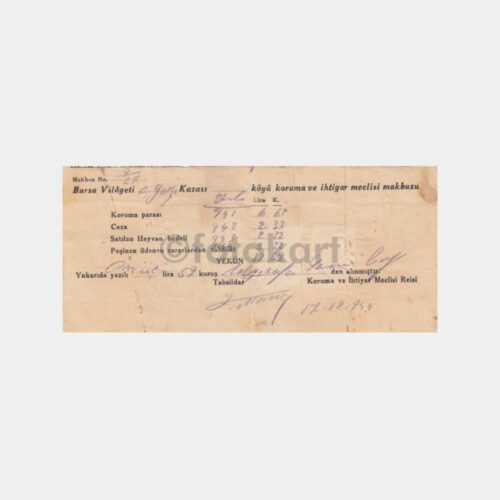 1944 Bursa Osmangazi Köy Heyeti Makbuzu