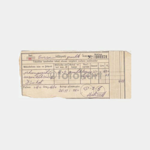 1930 Bursa Gemlik Kazanç Vergi Makbuzu