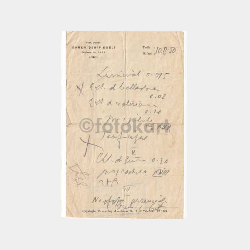 1950 Doktor Ekrem Şerif Egeli Reçetesi