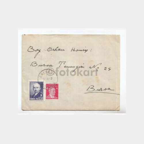1947 İstanbul Erenköy - Bursa Posta Damgalı Zarf
