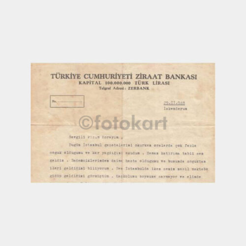 1948 İskenderun Ziraat Bankası Antetli Kağıda Mektup