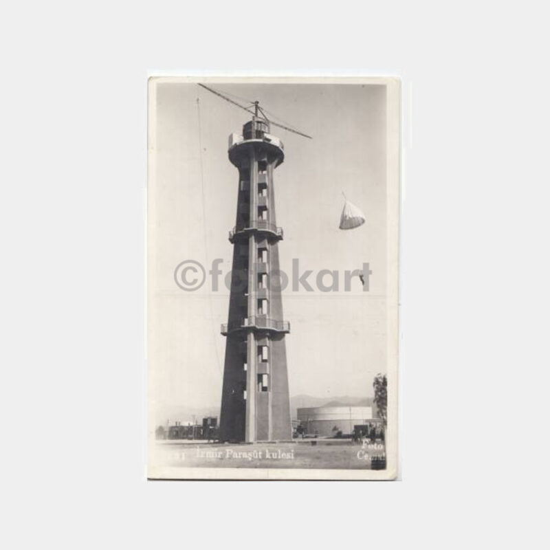 1940 İzmir Fuar Paraşüt Kulesi Görünüş Kartpostal