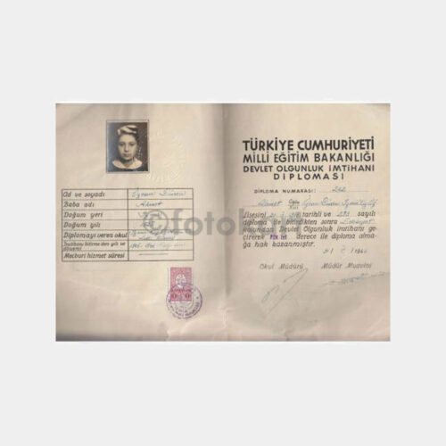 1946 İzmir Kız Öğretmen Okulu Diploması