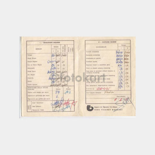 1974 Kadıköy Faik Reşit Unat İlkokulu Okul Karnesi