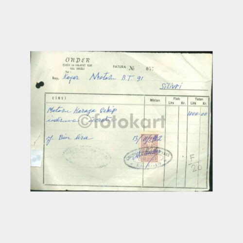 1962 Karadeniz Ereğli - Önder Kalafat Çekek Faturası