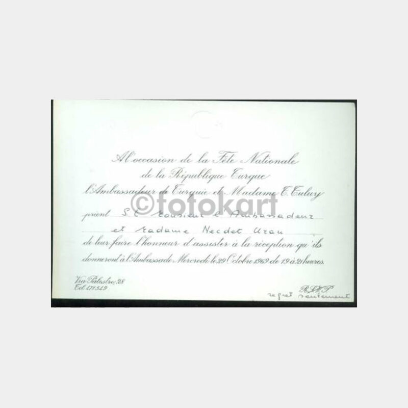 1969 Konsolosluk Davetiyesi - Roma Türk Kons.