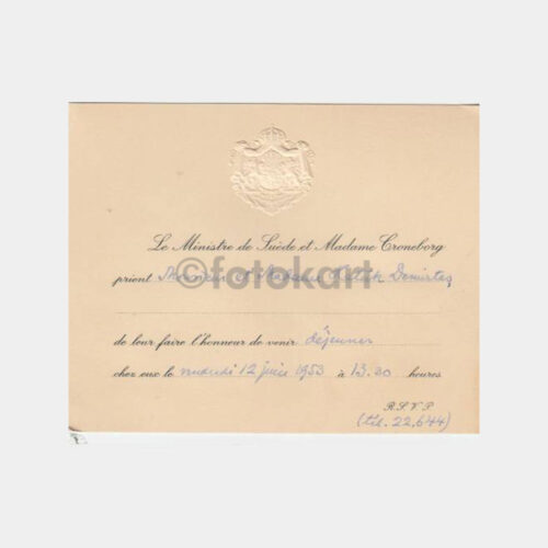 1953 İsveç Konsolosluğu Davetiyesi